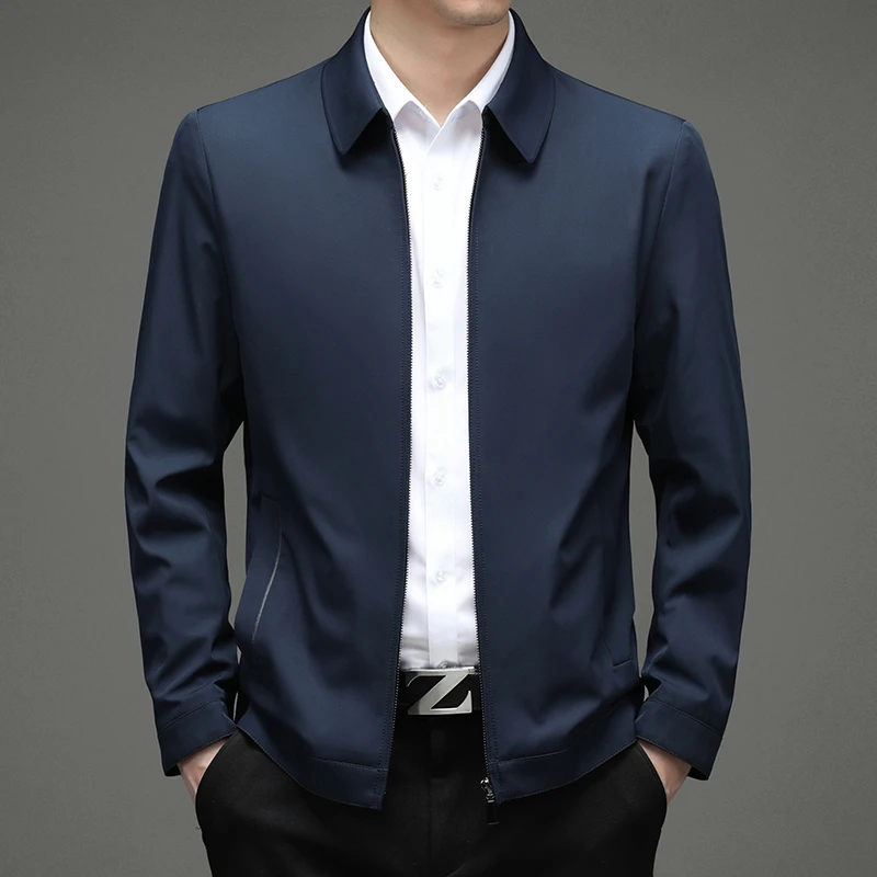 怀勤桑顿行政夹克外套男翻领春秋冬季男士商务上衣中年爸爸装休闲