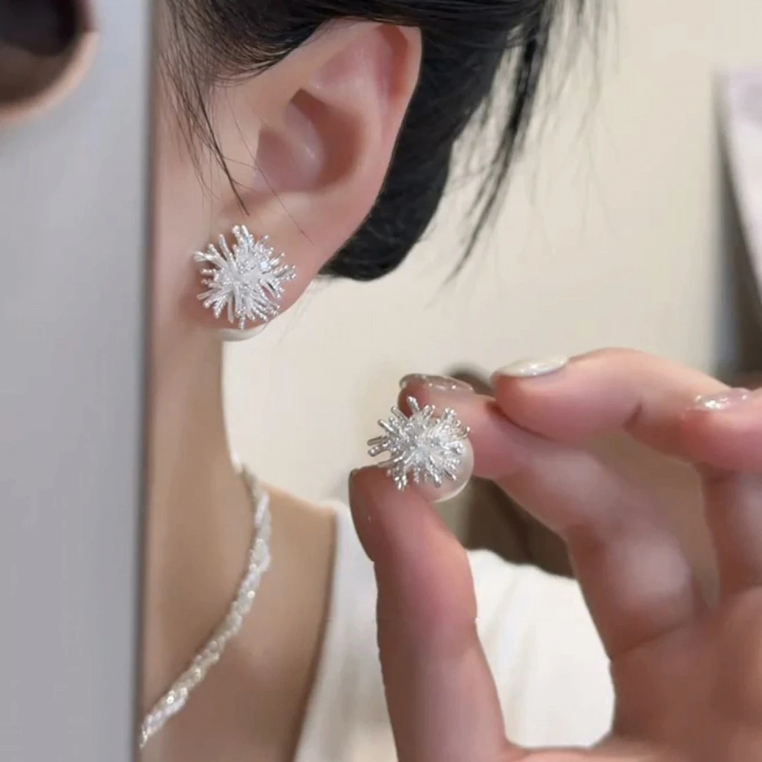 足银羽毛耳饰 925银针耳饰银色蒲公英烟花珍珠耳钉新款爆款潮高级