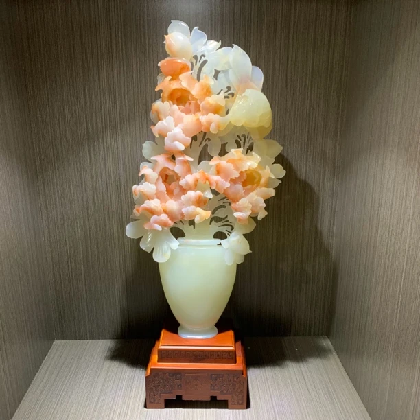 8139花开富贵纯手工雕刻客厅玄关送礼创意开业办公室别墅装饰摆件