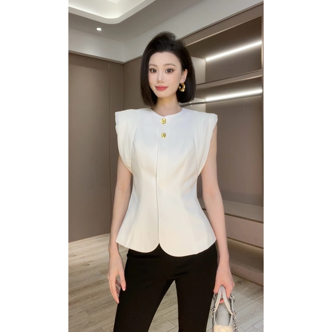 杨禾子【季末清仓专款】设计感小众通勤显瘦洋气马甲无袖上衣-35133