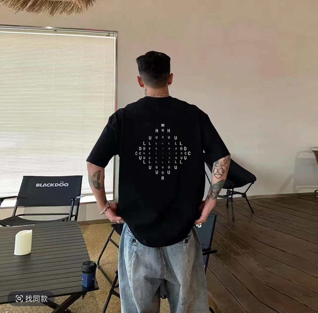 K67街头潮牌复古英文短袖t恤男时尚休闲情侣小领口上衣夏