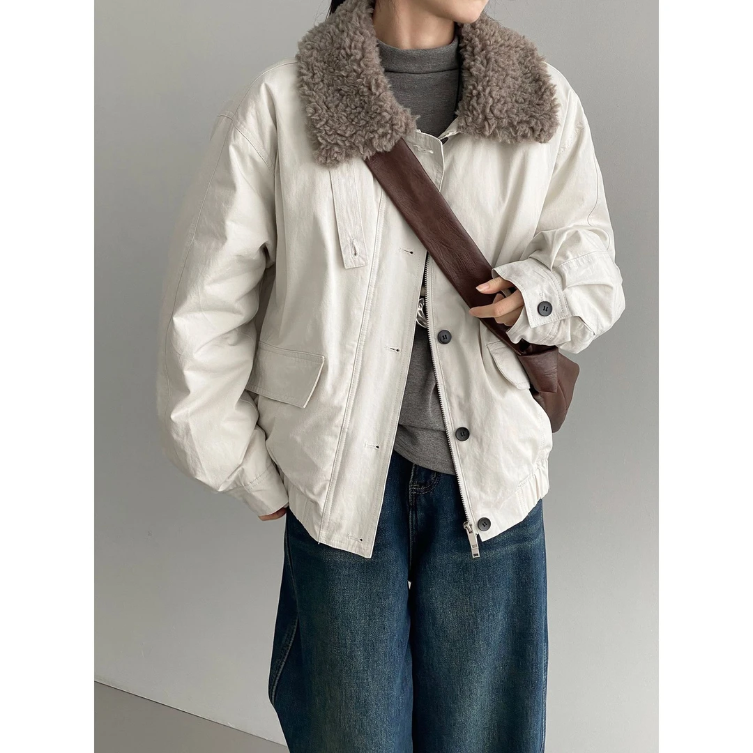 那末复古巴恩风羊羔毛领派克女加棉加厚保暖外套