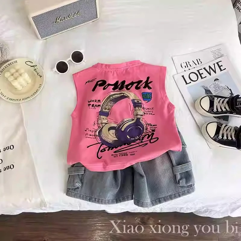 纯棉夏装男童背心2025新款韩版儿童酷帅坎肩女宝宝男孩衣服潮