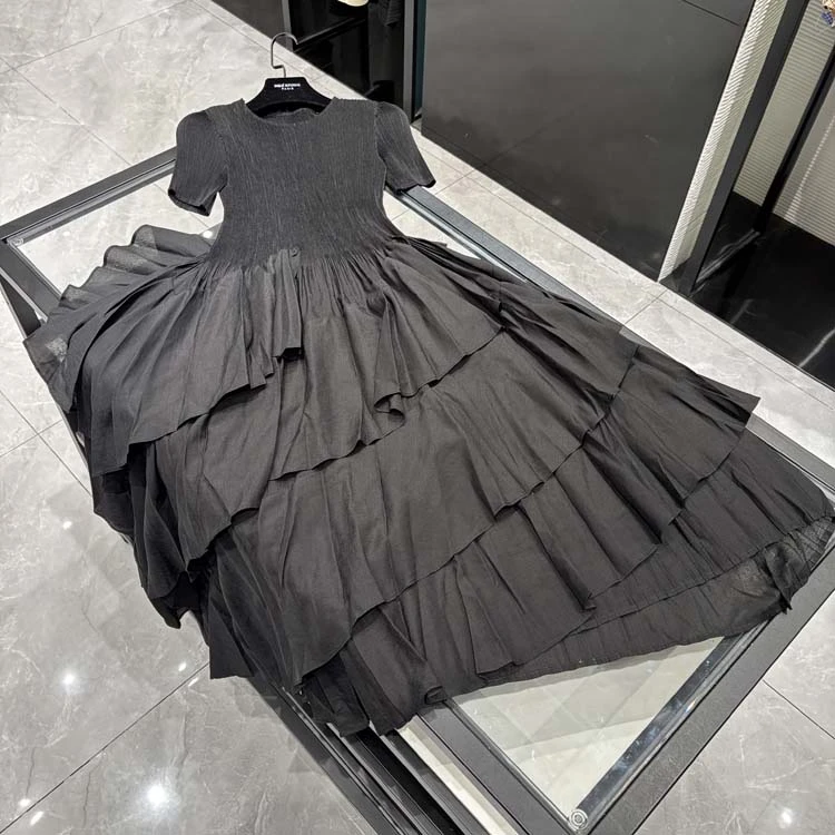 【ZZ】25年春装新款女装时尚高弹力针织拼接荷叶裙摆连衣裙-25Y1111