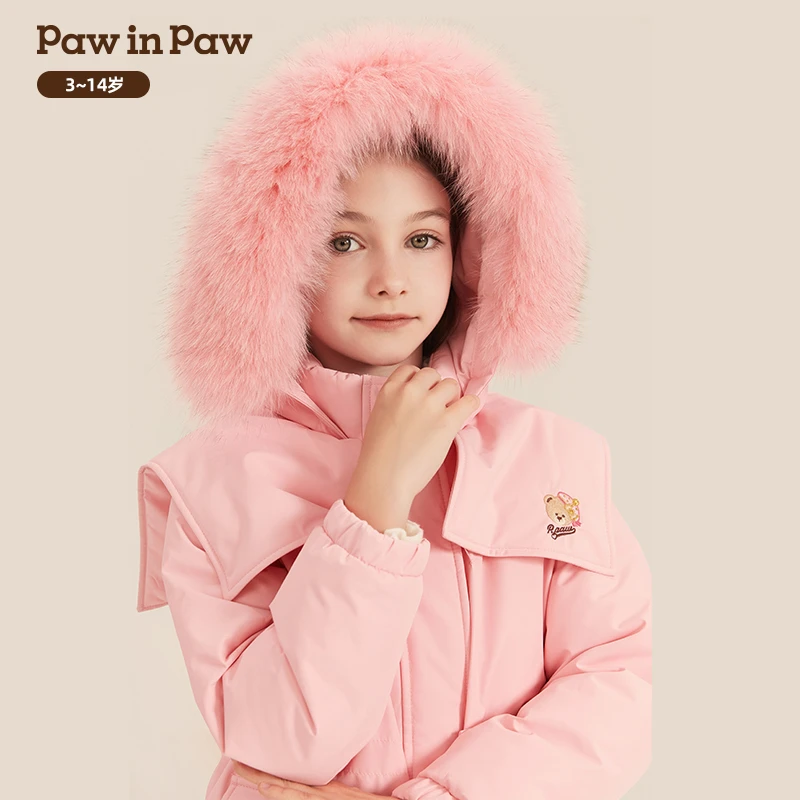 【90%鹅绒】PawinPaw童装冬女童长款连帽羽绒服三防PCJDE4V21E