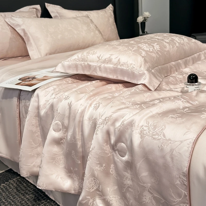 莱赛尔天丝夏被四件套可机洗提花轻奢高级感丝滑冰丝薄被子空调被