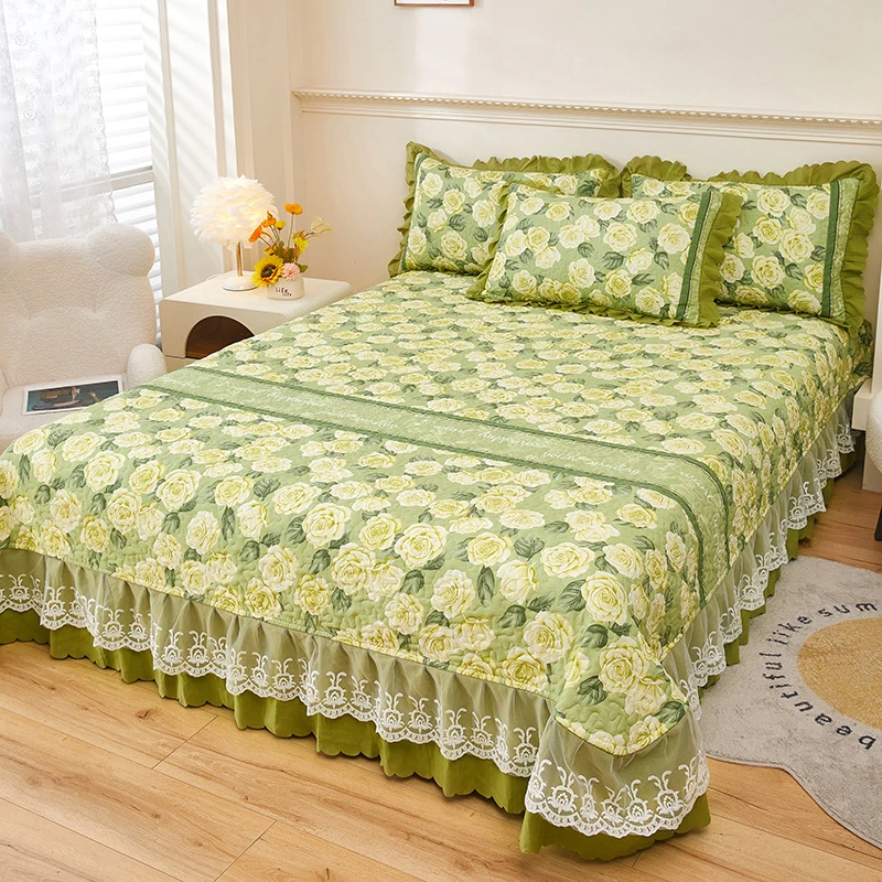 2025新款水洗棉夹棉床裙加厚床盖双面防滑韩版公主风床罩四季通用