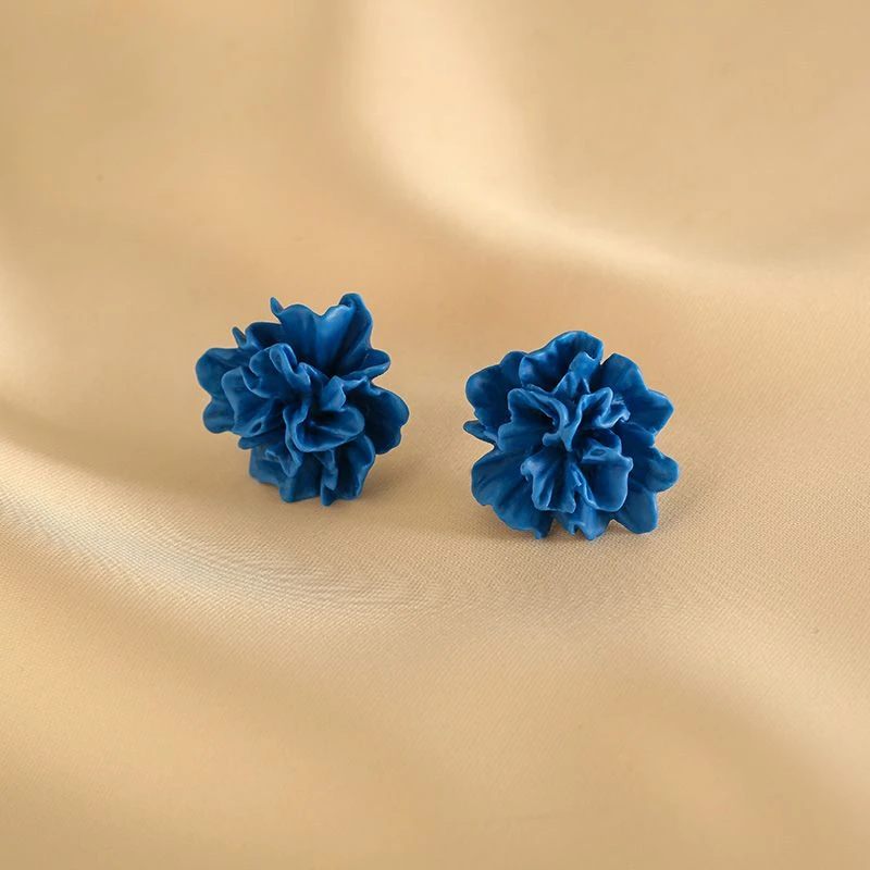克莱因蓝色褶皱立体花朵耳钉女2025新款爆款小众高级感女生耳饰品