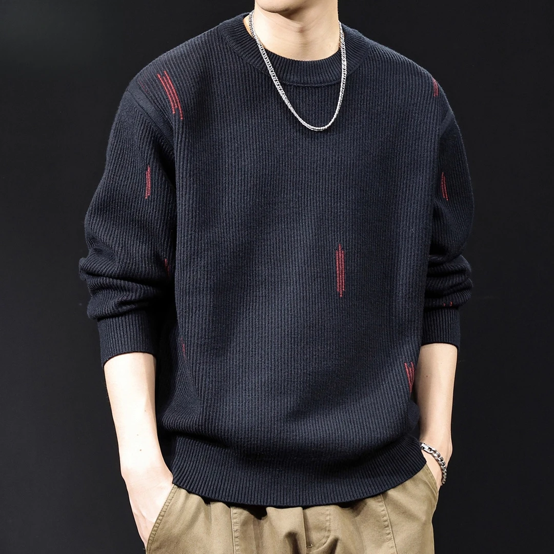 美式潮牌针织衫简约2025秋冬新款圆领休闲毛衣男宽松大码高端衣服