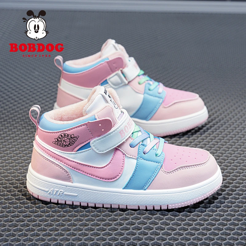 巴布豆女童棉鞋秋冬时尚防水二棉保暖鞋儿童百搭运动鞋子大童板鞋