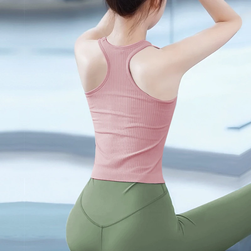 绝美瑜伽服套装2025新款一体式胸垫工字背心普拉提运动健身服上衣