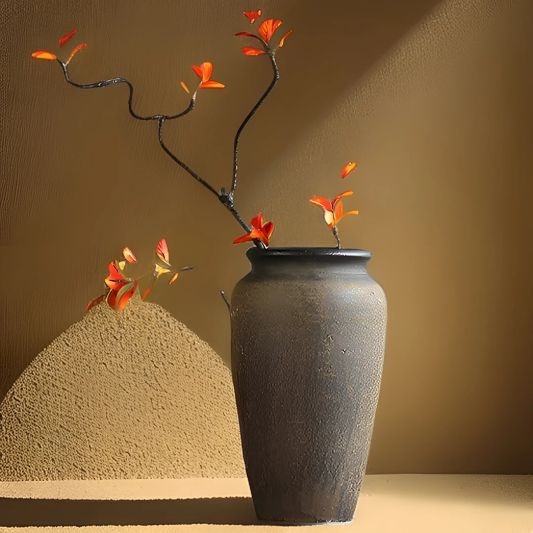 【默认无孔/备注可免费打孔】新中式复古陶瓷花盆落地花瓶粗陶水培