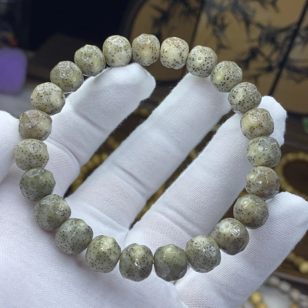 手串星月菩提10/9糯冰留白月朗星稀手工雕刻