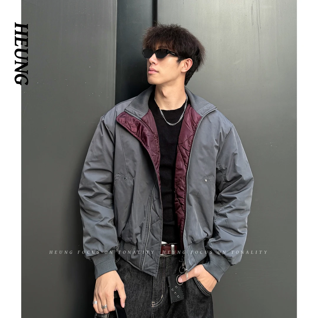 HEUNG 冬季新款极简风轻奢立领短宽廓形飞行夹克保暖棉服美式男