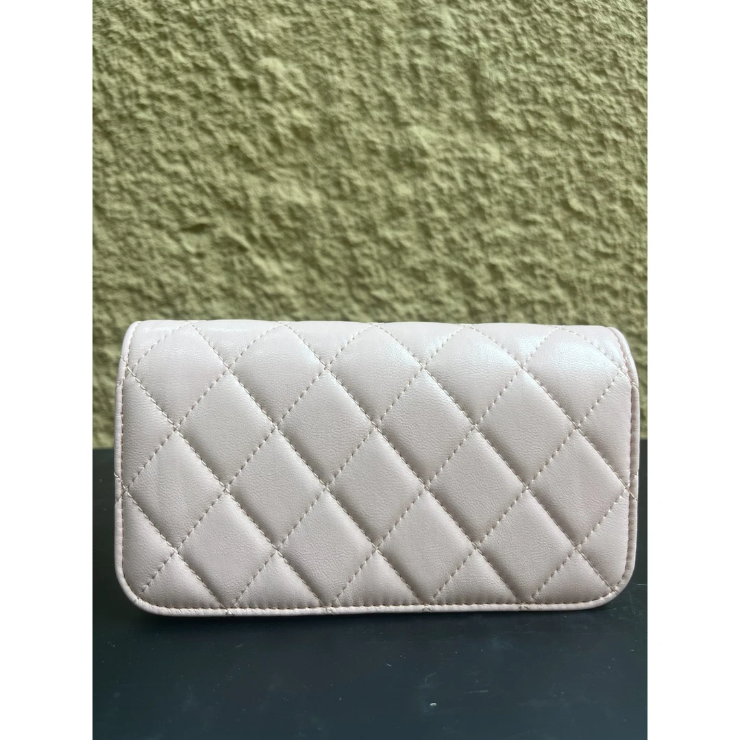 TOLEX2025新款手工时尚百搭菱格女钱包粉色17cm