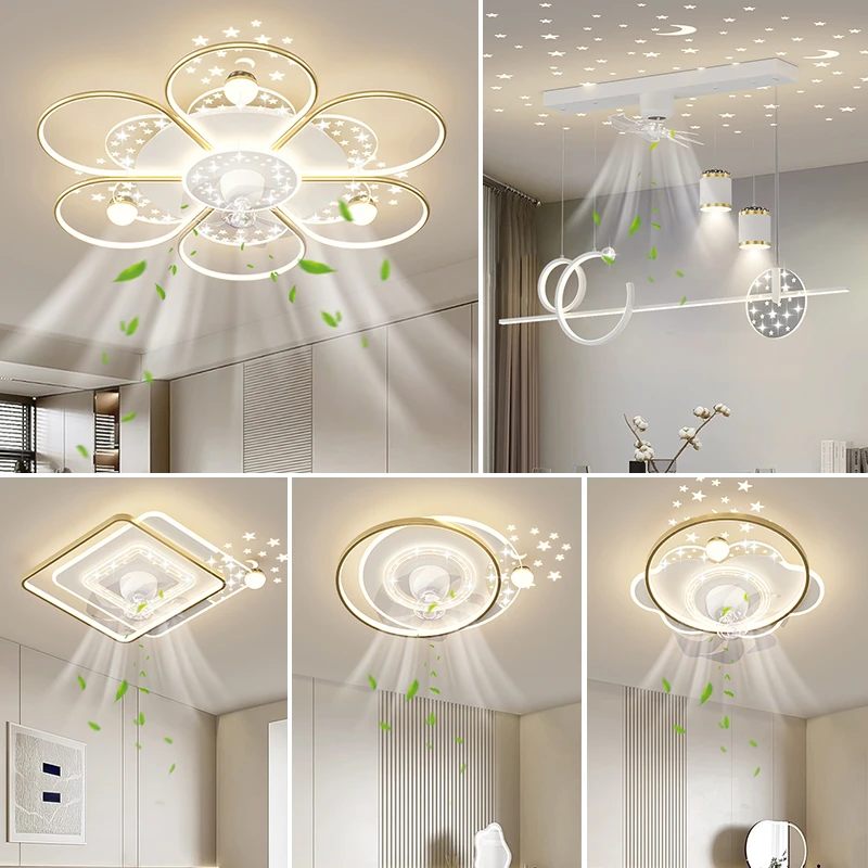 客厅风扇灯花瓣创意简约现代360°摇头护眼卧室吸顶灯全铜电机灯饰