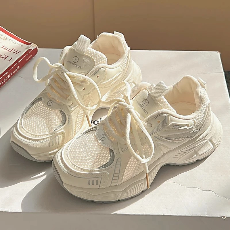 夏季女鞋老爹鞋女透气网面网鞋配阔腿裤的鞋子厚底小白鞋运动鞋潮