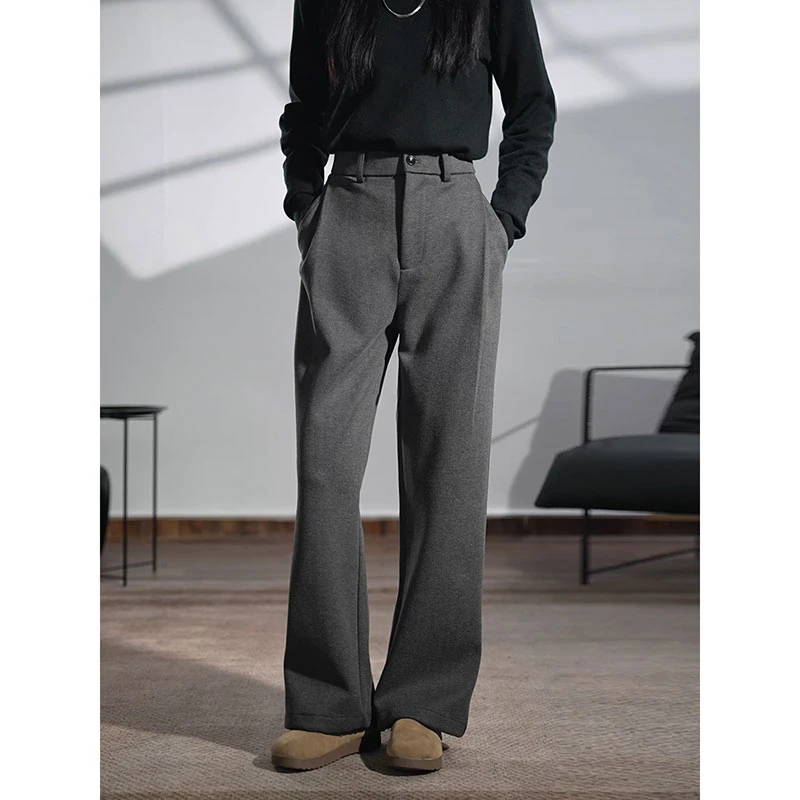 深灰色三本针直筒西裤垂坠感高级感微喇裤子男款秋冬季休闲西装裤