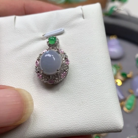 颈饰银S925镀金镶嵌翡翠