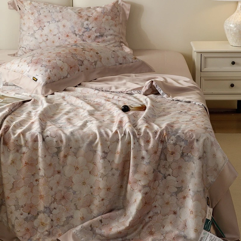 【樱花梦】轻奢夏被兰精天丝双人夏凉被数码印花空调被丝滑凉感薄款