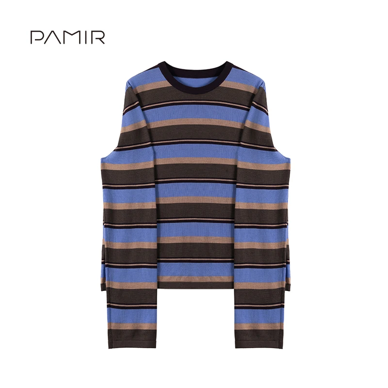 【羊羊专属】PAMIR秋冬新款女士圆领精纺羊毛条纹长袖针织衫 PZ683