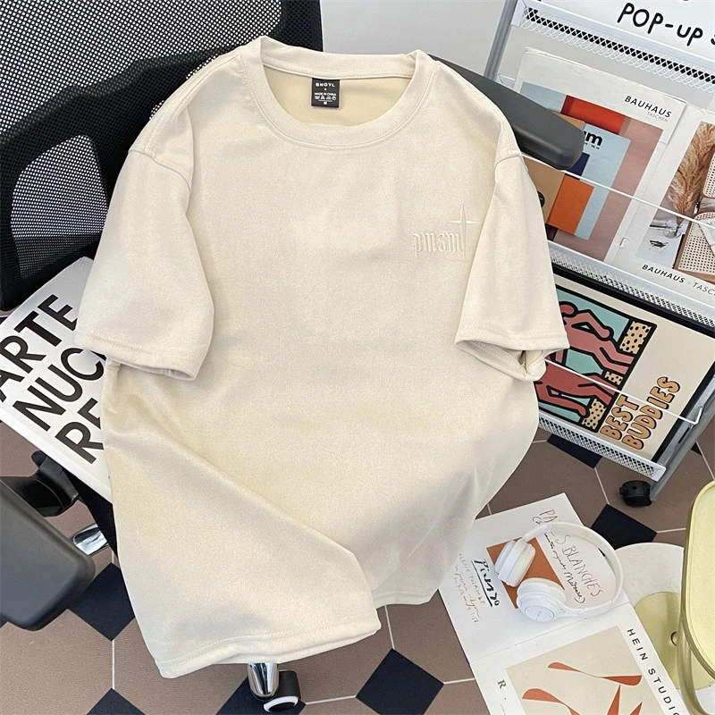 重磅刺绣短袖t恤男宽松美式高街情侣衣服夏季新款潮牌五分袖体恤