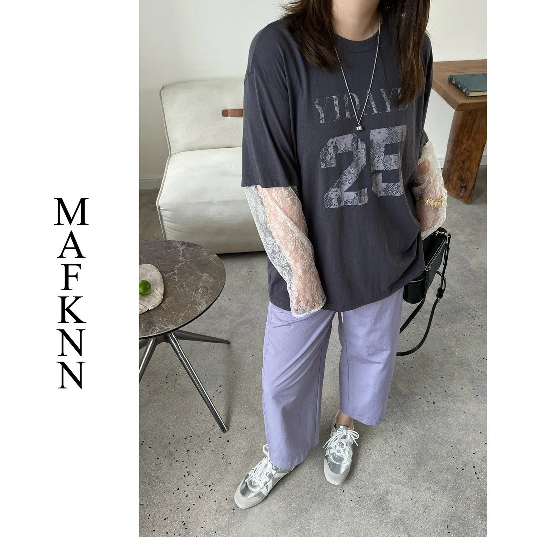 MAFKNN/玛肯时尚休闲简约纯色百搭夏季拼接袖防嗮T恤上衣MK12654