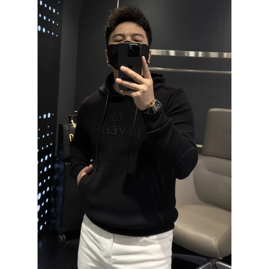 【马哥严选】2025秋季新款高端男士时尚休闲纯色字母胸标连帽卫衣