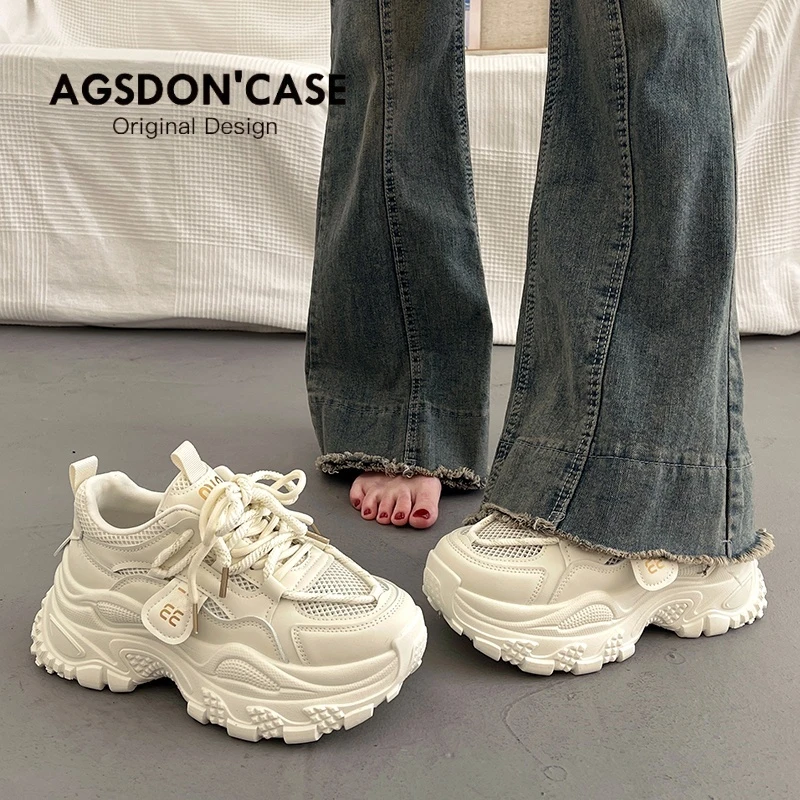 炸街厚底内增高老爹鞋女ins潮2025春秋季新款网面休闲跑步运动鞋