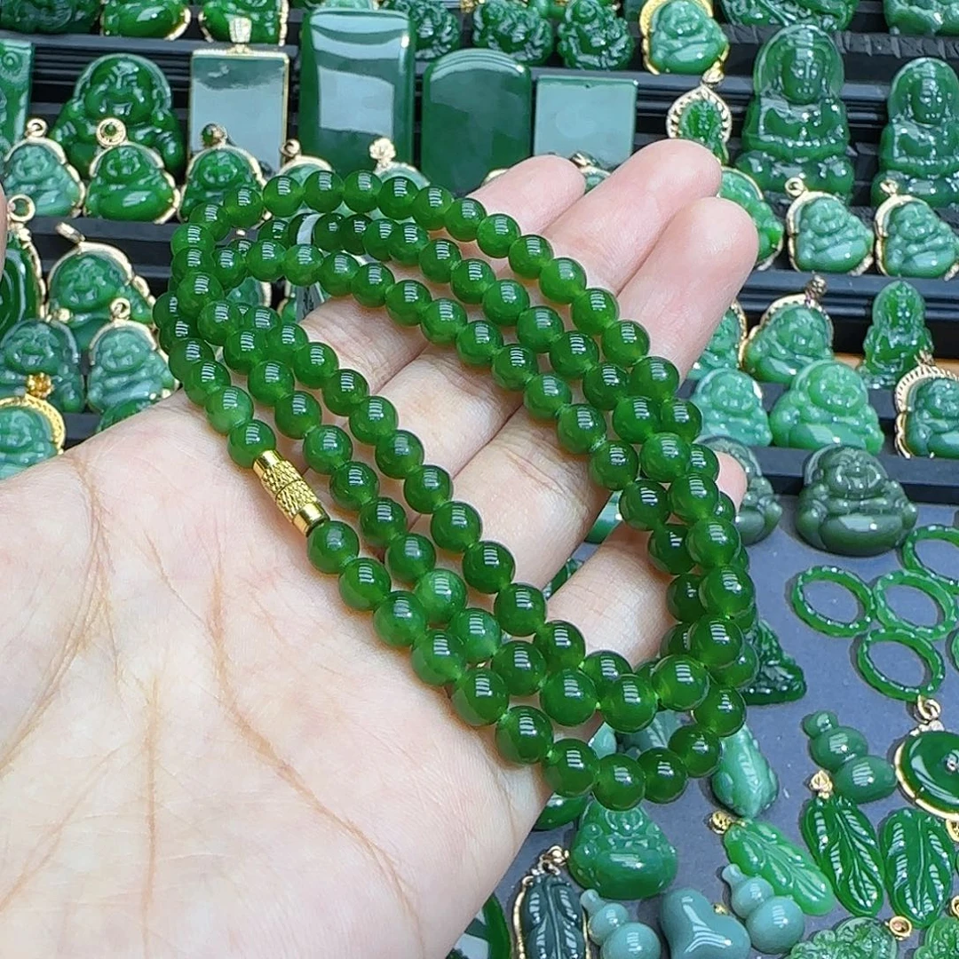 颈饰未镶嵌和田玉（碧玉）卡六阳绿多圈