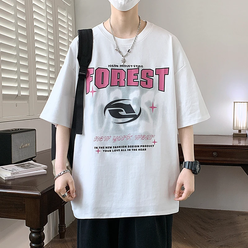 青少年夏季2025新款潮流时尚百搭T恤宽松印花潮流休闲百搭短袖