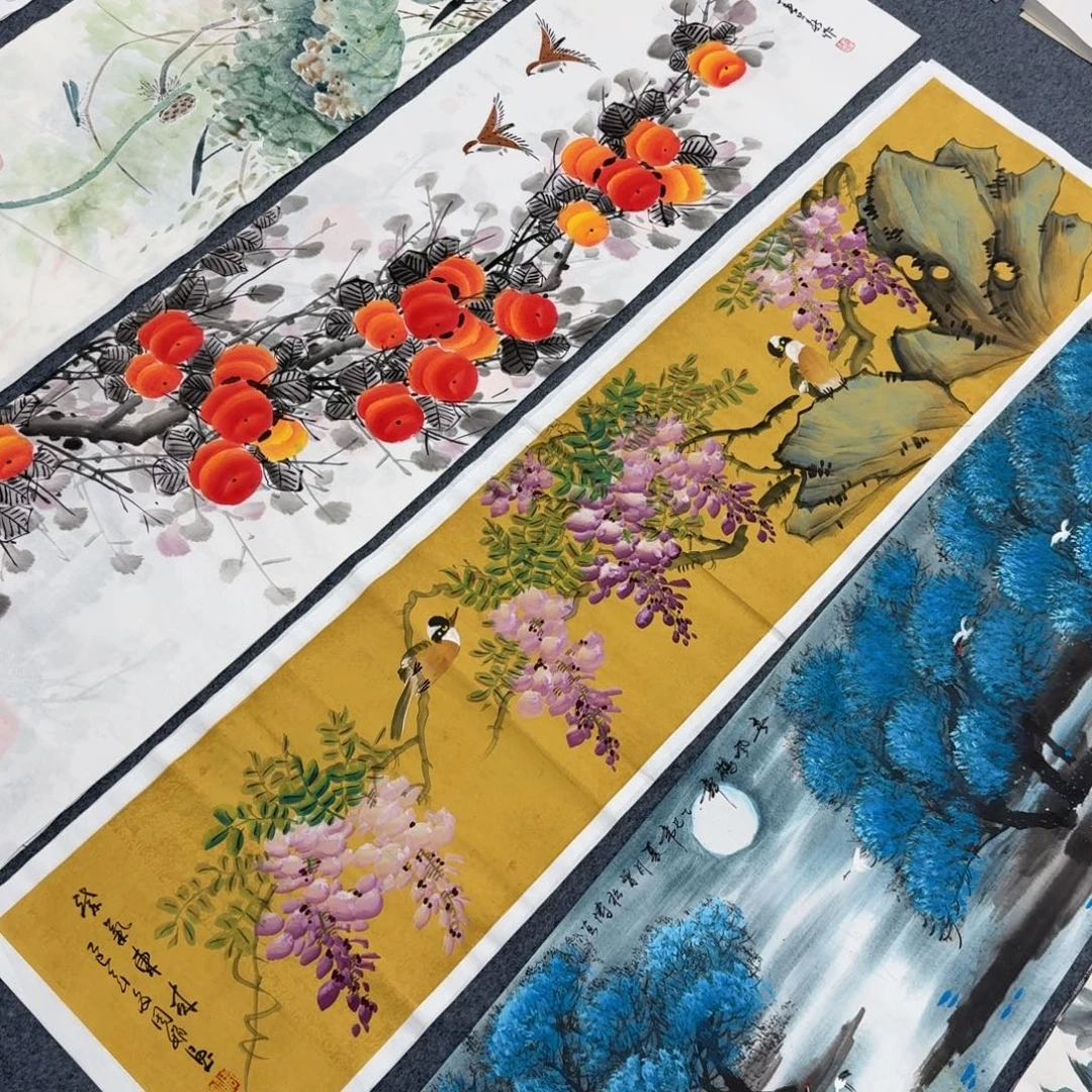 国画四尺对开35X140纯手绘作品