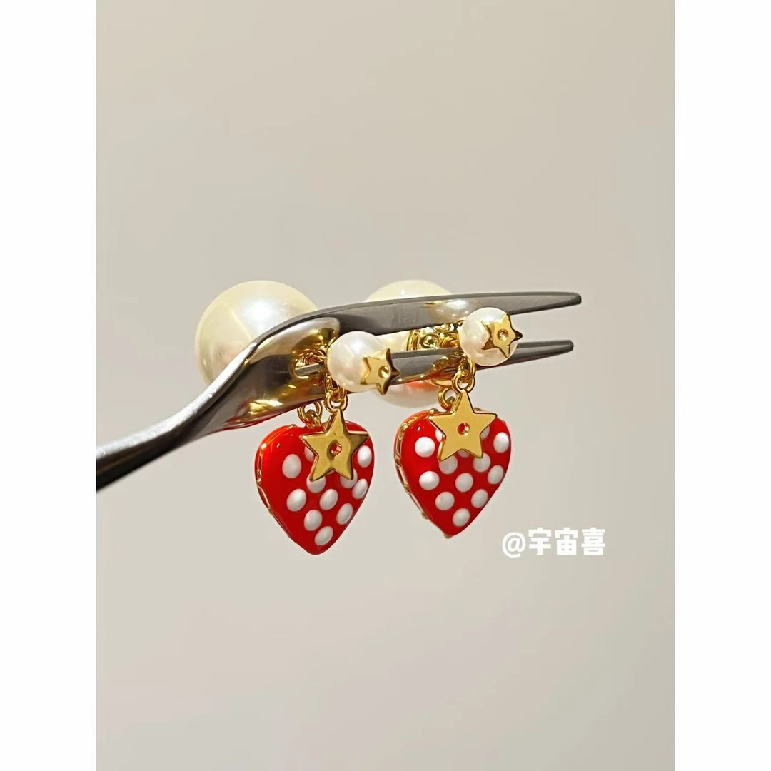 铜合金仿珍珠耳饰 L3-022贝珠小红心波点前后金属烤漆五角星耳钉