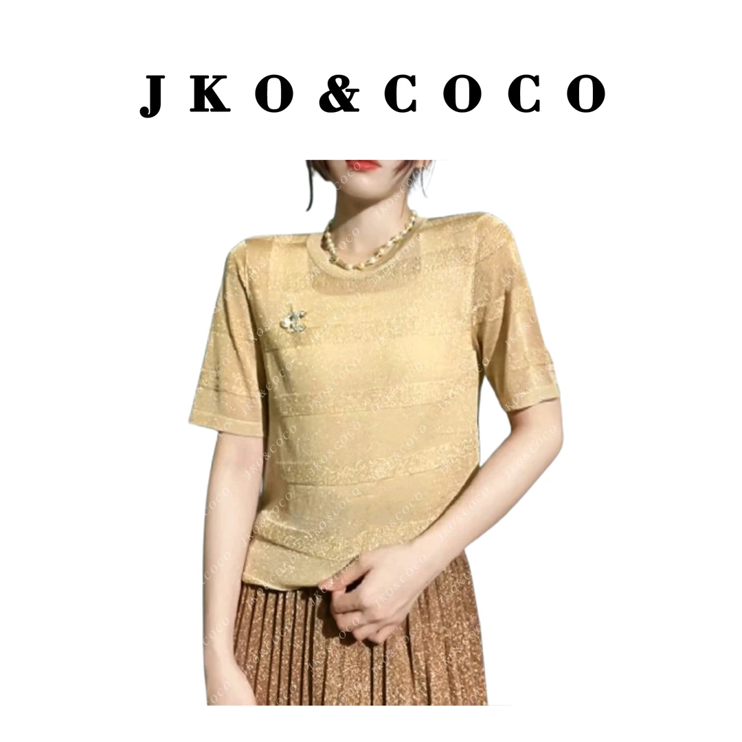 JKO&COCO【蝉翼】意大利水晶纱夏季薄款时尚百搭 针织衫 上衣短袖