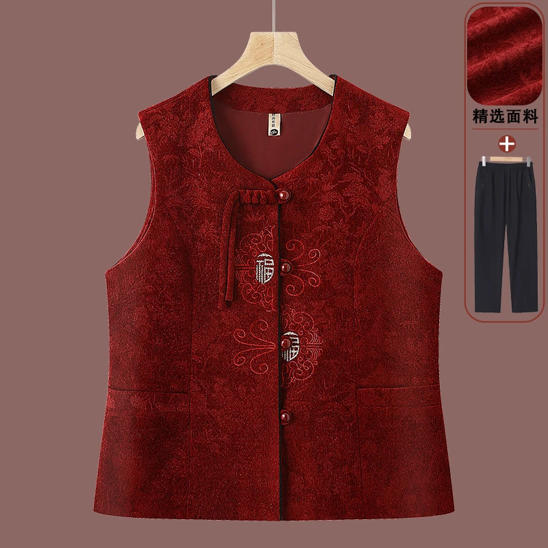 中老年新中式马甲奶奶春秋装坎肩妈妈新款保暖背心老太太国风马夹