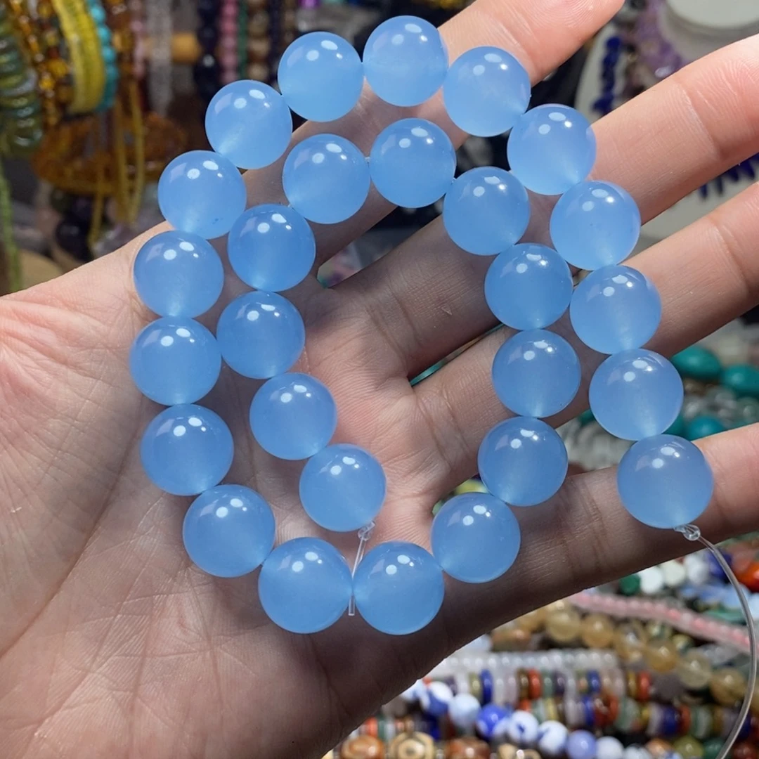 未镶嵌，海蓝色玉髓14mm，石英质玉