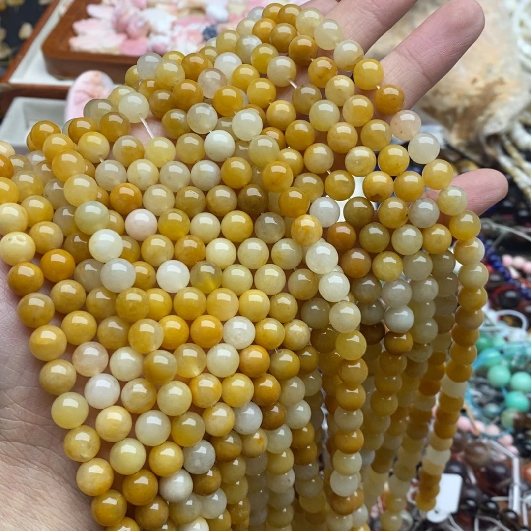 玛瑙/玉髓未镶嵌珠宝半成品一条纯天然8mm黄金丝玉圆珠