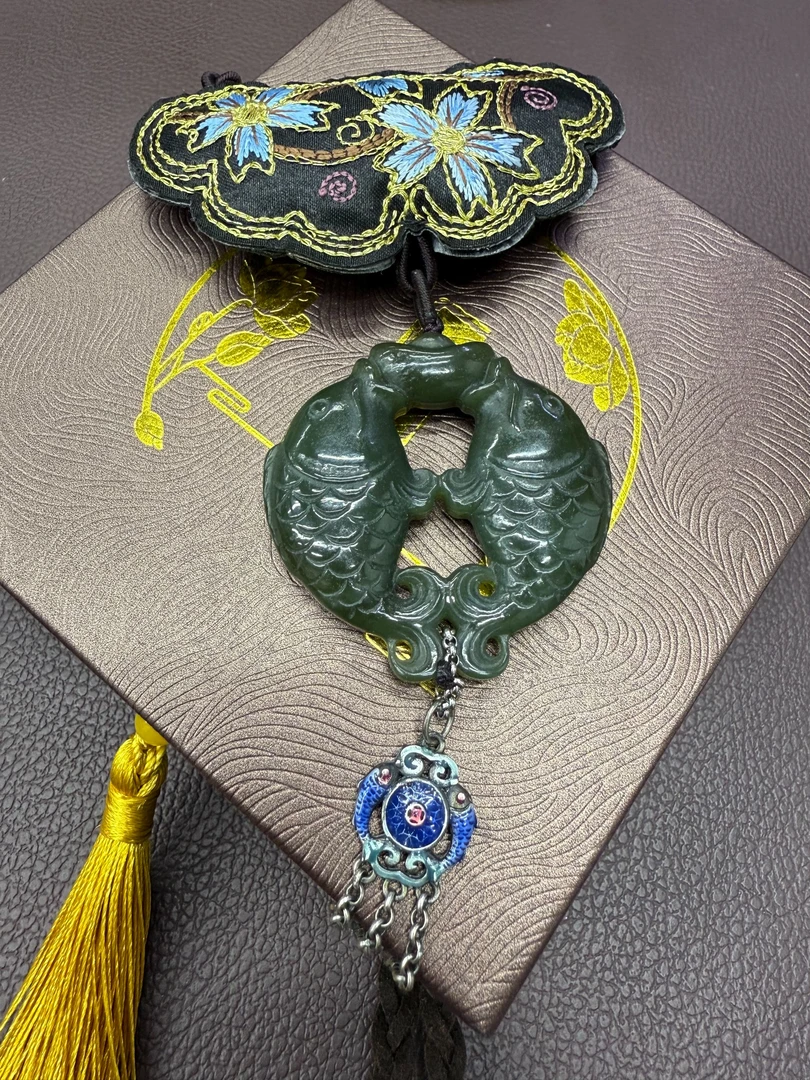 和田碧玉 步步高升 双鱼颈饰（多样性发货发一件）