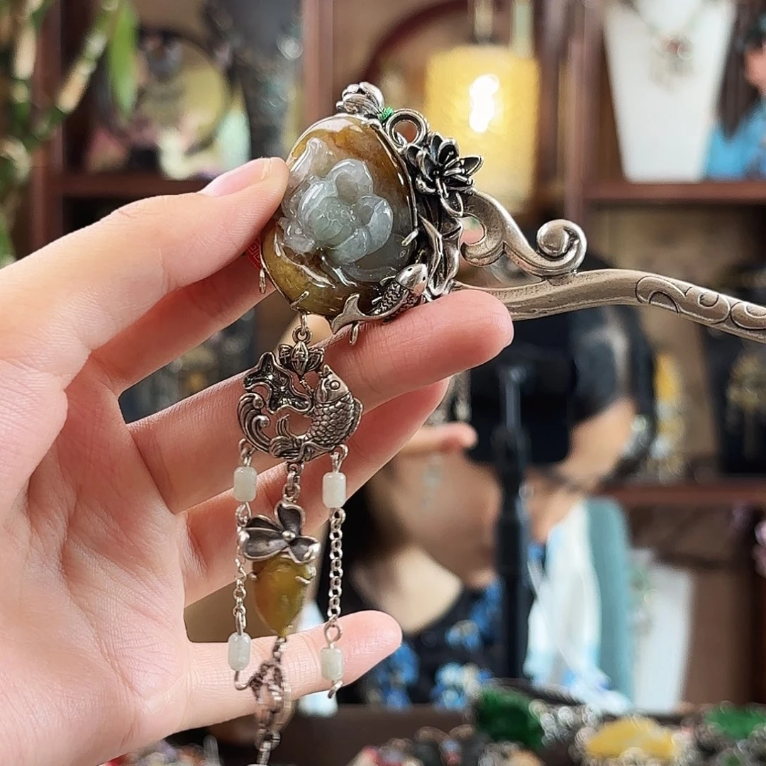 翡翠银S925镶嵌发饰