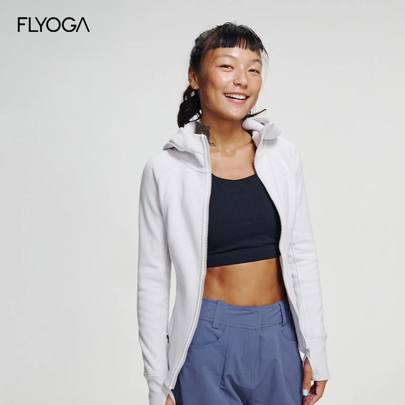 FLYOGA飞蓝连帽加厚加绒修身显瘦开衫保暖瑜伽外套健身上衣31633