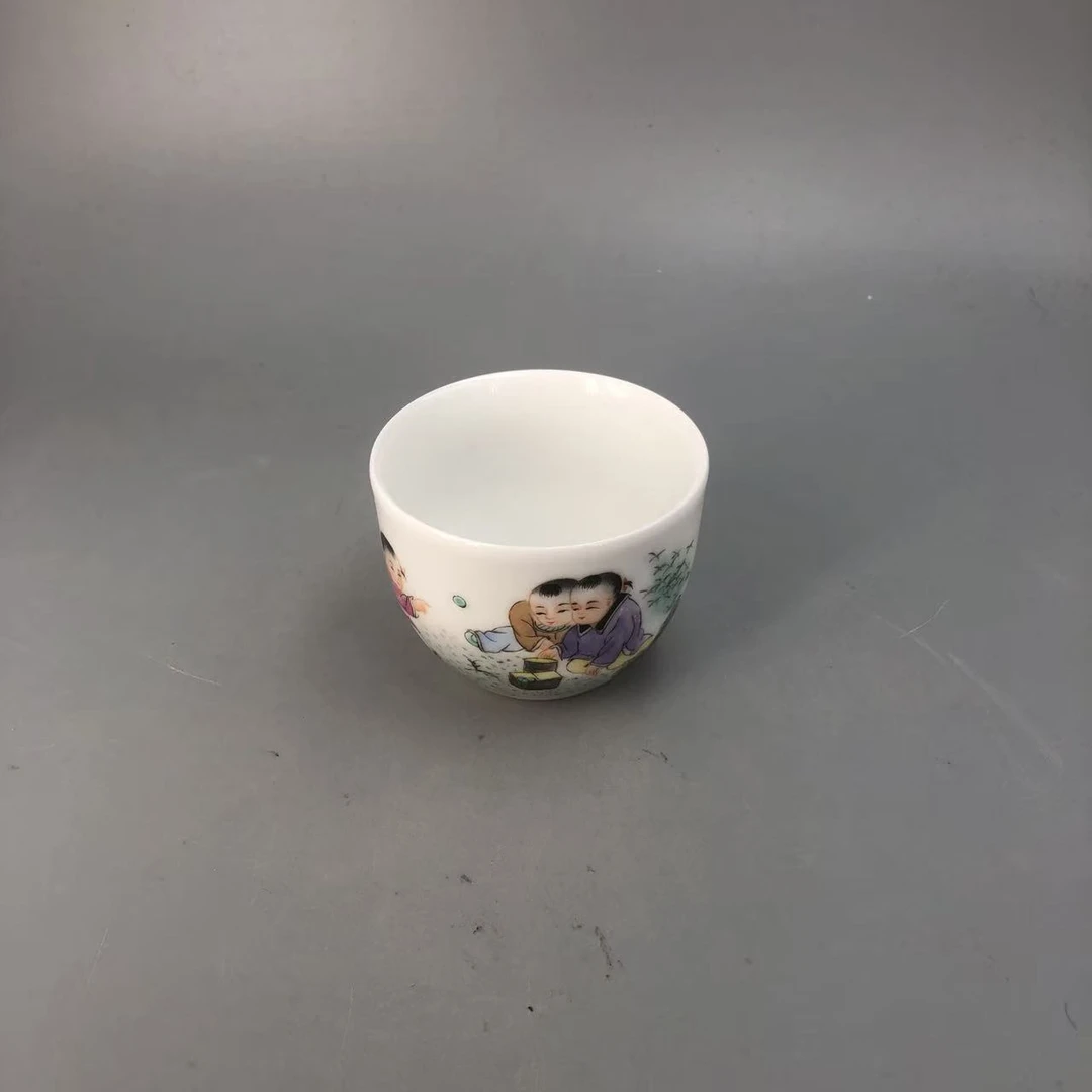 【轻工】童趣（童子蛐蛐蟋蟀）粉彩罗汉杯部所yztc0331