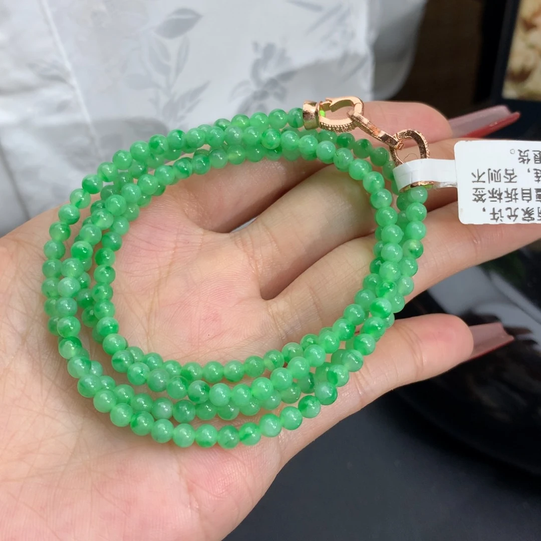 翡翠手链未镶嵌卡3.6冰胶飘阳绿花小米项链