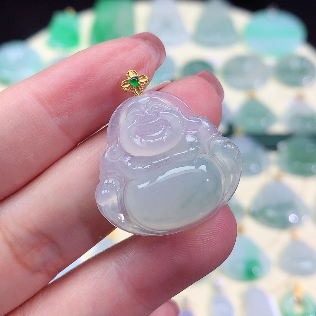 翡翠18K金镶嵌颈饰佛公