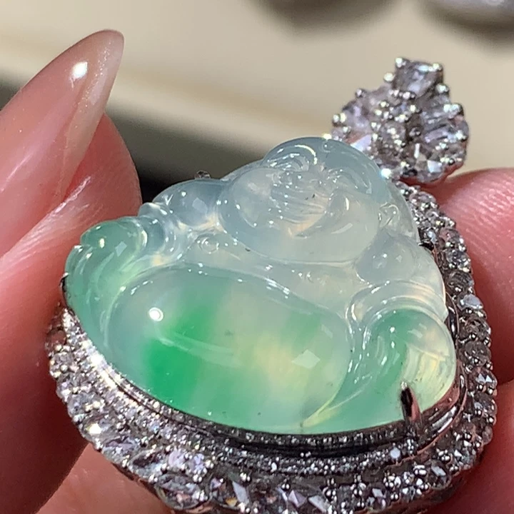 翡翠18K金镶嵌吊坠(不含链)佛公