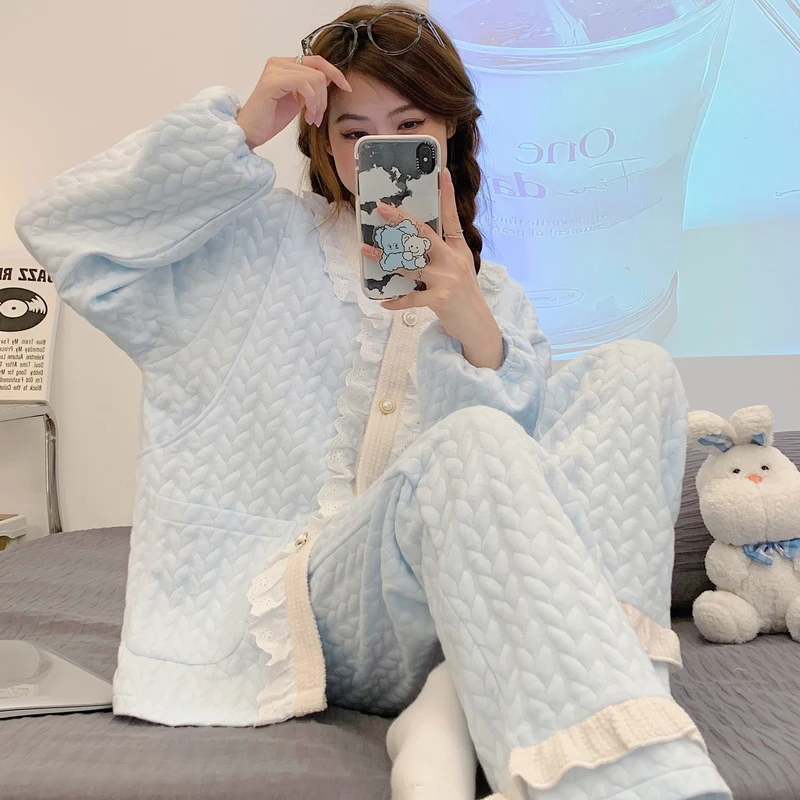 空气棉产妇哺乳睡衣春秋产后待产服秋冬加厚外穿月子服10-11月份