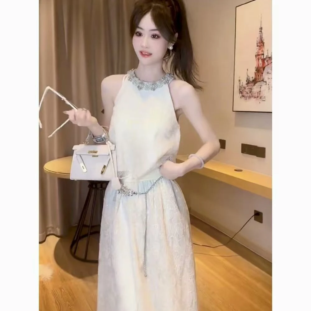 洋气显瘦背心上衣小个子A字长裙两件套2025年夏季新款时尚套装女