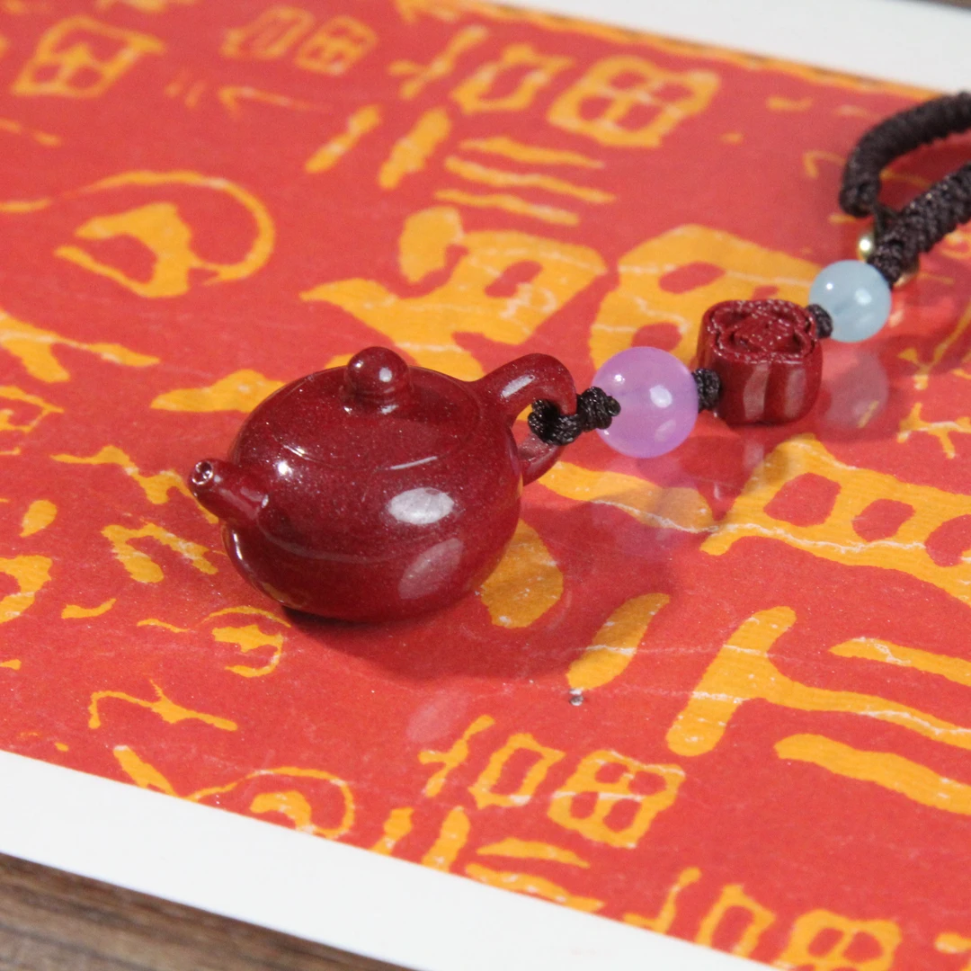 含辰砂工艺品  御品红朱砂（高含量紫金砂）把把壶手机链 钥匙链