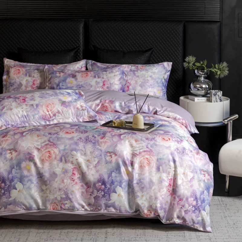新款欧式贡缎提花莱赛尔四件套轻奢高端套件（试睡30天)雅典娜-紫