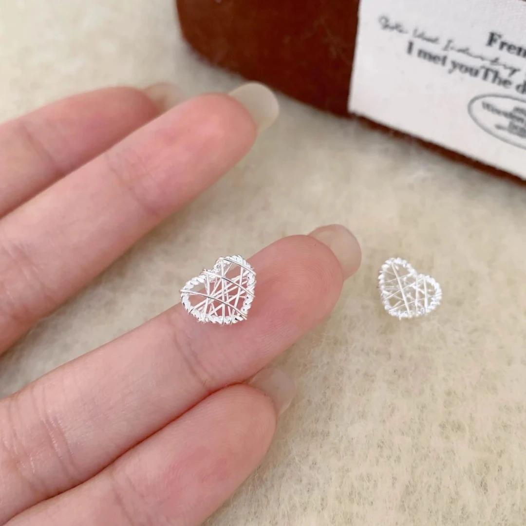 铜合金耳饰 D2052 S925银针缠绕爱心重工编制甜美精致百搭耳饰