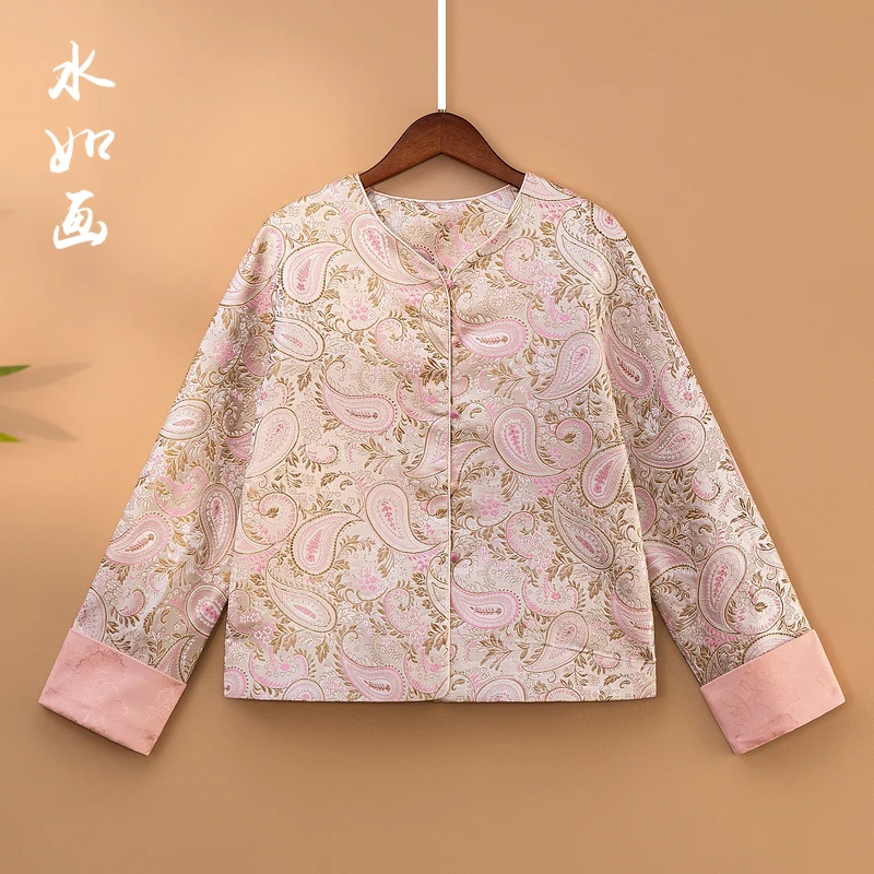 【芊羽】2025新款春季新中式上衣宽松国风提花圆领气质春秋外套女款